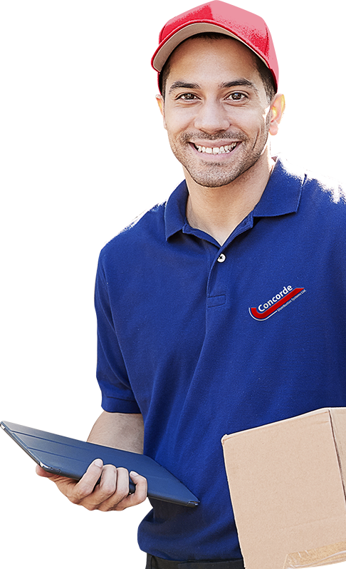 Concorde truck driver holding package and iPad